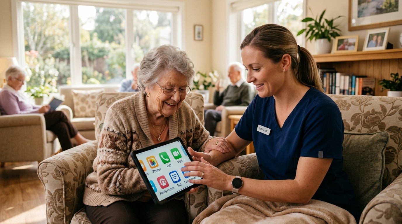 An older adult receiving support from a caregiver