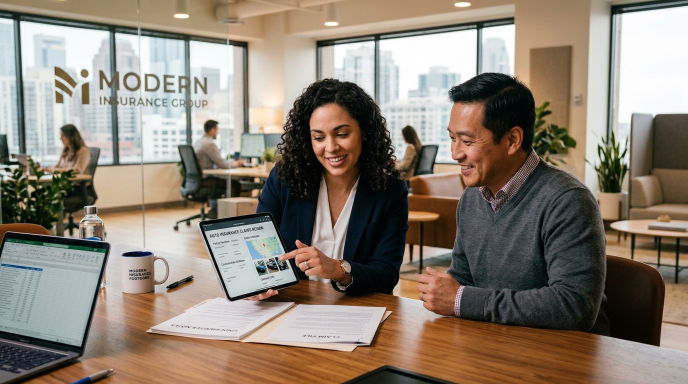 Professionals reviewing technology together